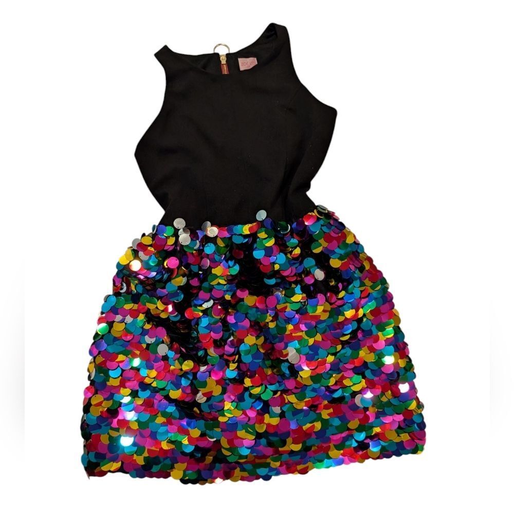 Zoe Ltd Black Bodice Multicolor Sequin Bubble Skirt Girls Dress